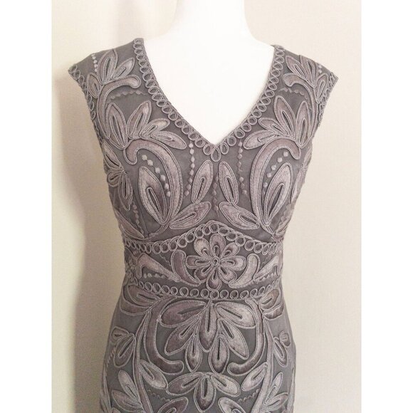 Sue Wong Embroidered Mesh Sleeveless Cocktail Dress Size 8 Gray Floral Design - Picture 8 of 14